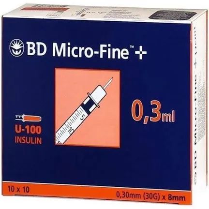 BD MicroFine + Plus 0.3ml U100 30G 8mm x 100